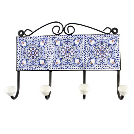 Blue Ceramic Floral Tile Hook